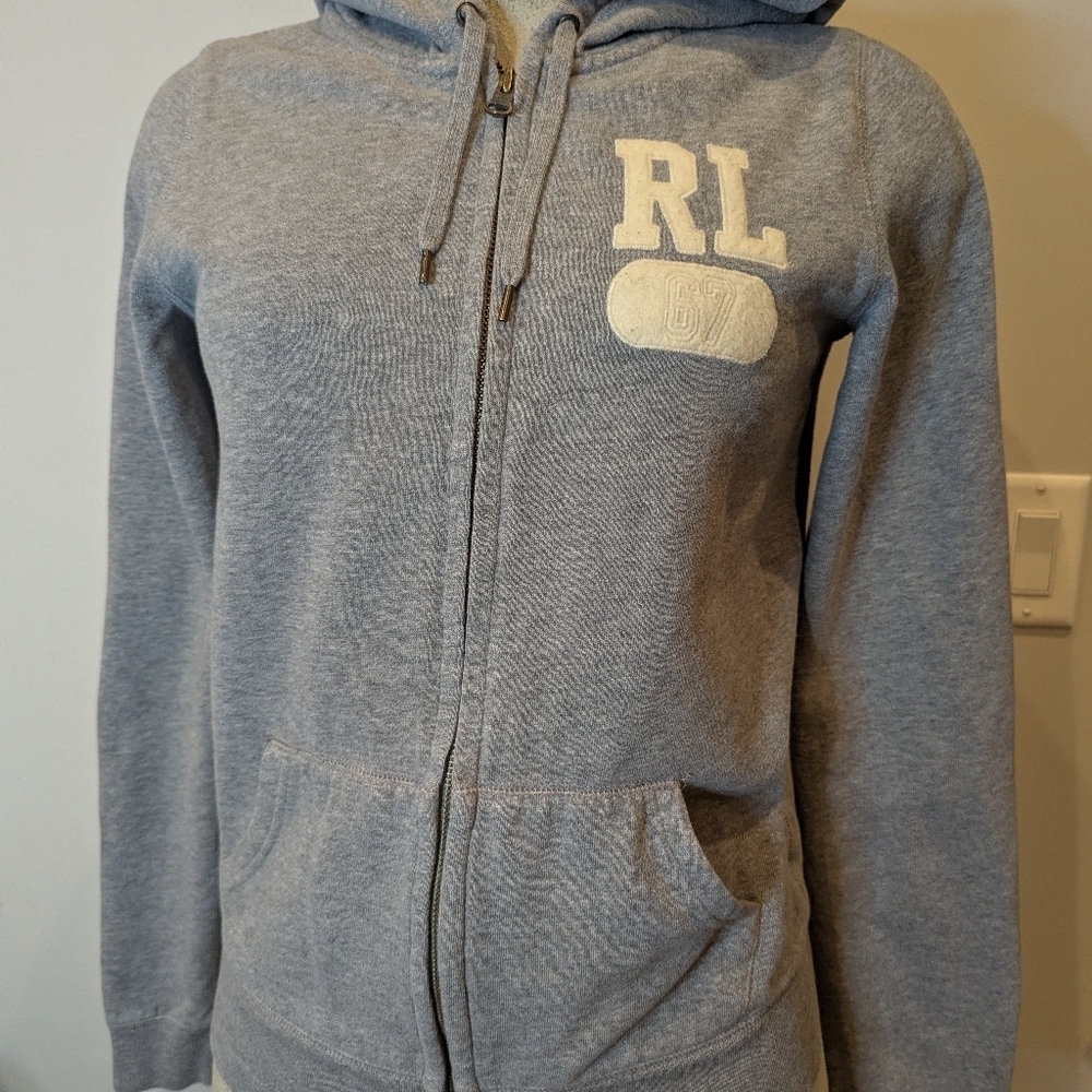 Ralph Lauren Polo Zip Up Hoodie Women L Gray Sweatshirt Classic Y2K Streetwear - Picture 7 of 11